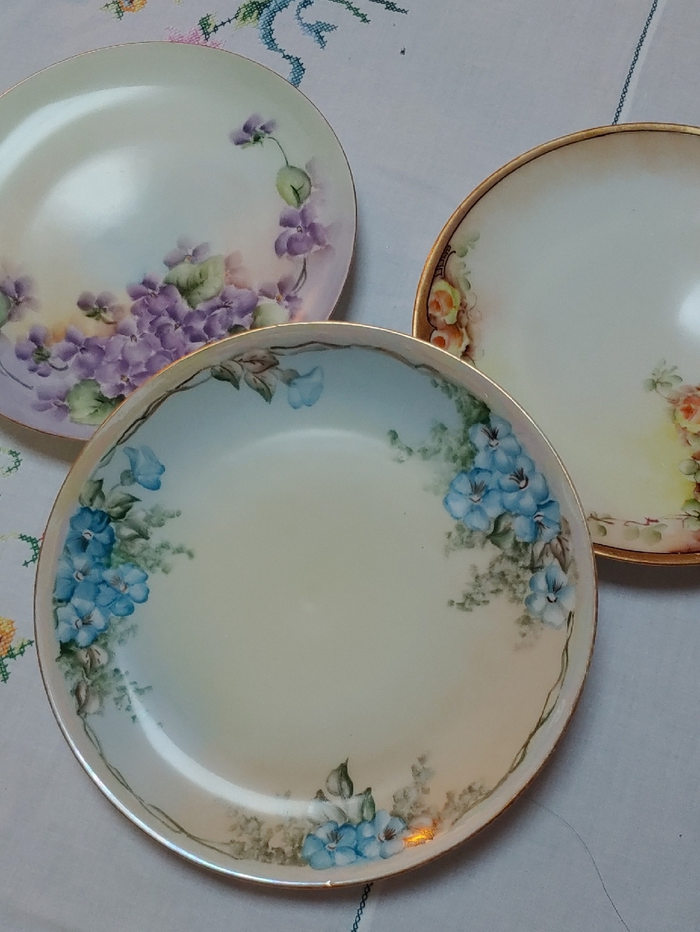 Vintage Floral Porcelain Plates- 3 Pc. Bundle